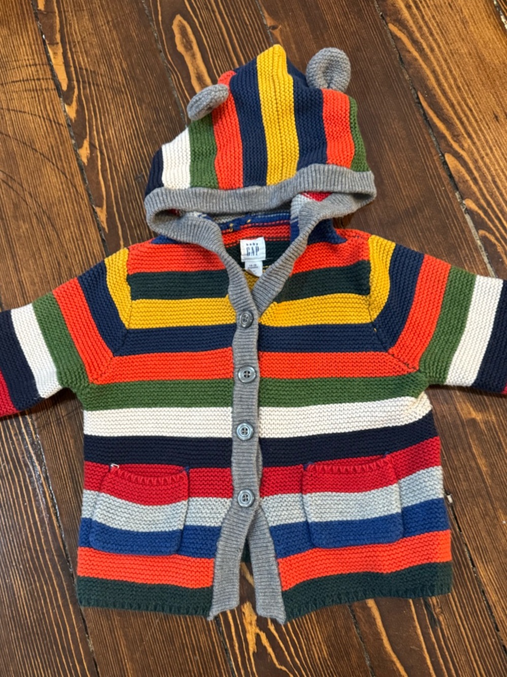 Baby GAP Striped Bear Cardigan with Hood 12-18M - Picture 3 of 3